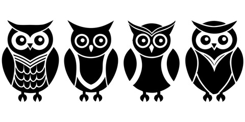 Set of owl icons silhouette vector art style illustration
