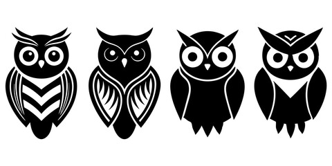 Set of owl icons silhouette vector art style illustration
