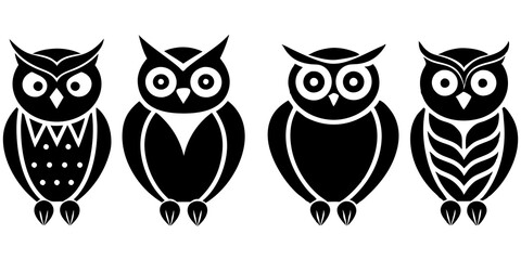 Set of owl icons silhouette vector art style illustration
