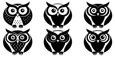 Set of owl icons silhouette vector art style illustration
