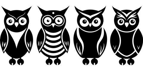 Set of owl icons silhouette vector art style illustration
