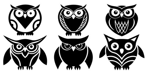 Set of owl icons silhouette vector art style illustration

