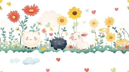 Obraz premium seamless pattern, Kawaii farm animals like sheep