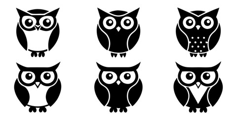 Set of owl icons silhouette vector art style illustration
