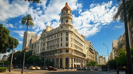 65. **Classic architectural landmarks and vibrant street life in Buenos Aires
