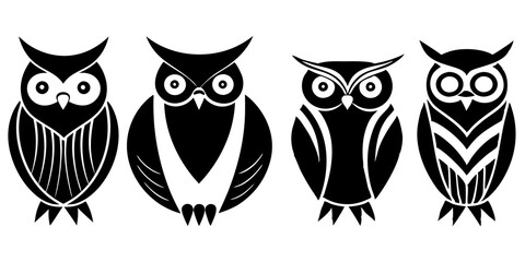 Set of owl icons silhouette vector art style illustration

