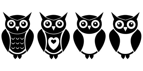 Set of owl icons silhouette vector art style illustration
