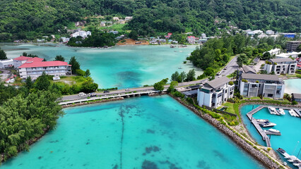 Coastal Bridge At Victoria In Seychelles Islands Seychelles. Indian Ocean Beach. Africa Background....