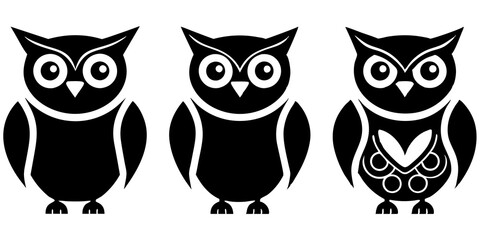 Set of owl icons silhouette vector art style illustration
