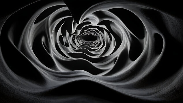 abstract and fantactic black swirling tunnel of smooth, flowing lines in grayscale, creating a hypnotic and infinite spiral effect.