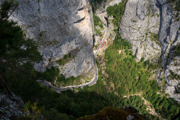 Cheile Bicazului. Bicaz gorge, Romania. Gorge seen from above.
