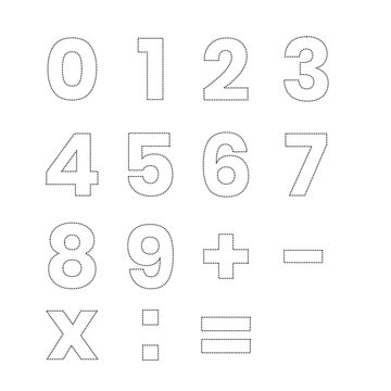 Illustration vector graphic of dotted numbers and symbols outline.