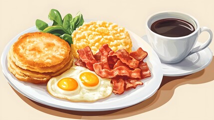 Southern Breakfast Biscuits Gravy Bacon Eggs Grits Coffee