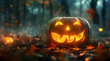 Naklejka premium Beautiful colorful background for Halloween with pumpkins. AI Generated