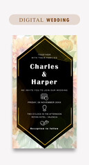 Elegant electronic wedding invitation with a beautiful yellow watercolor flower template