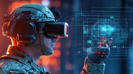 Augmented reality headset displaying enemy positions on a soldiers view, AR in military, combat enhancement technology