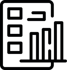 Black outline icon of a digital report with a growing bar chart representing analytics
