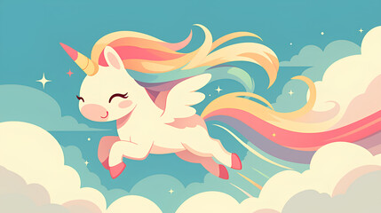 cute unicorn colorful with blue sky background