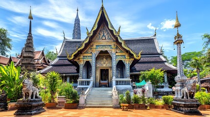 Fototapeta premium 91. **Traditional Thai temple with intricate architecture and vibrant colors