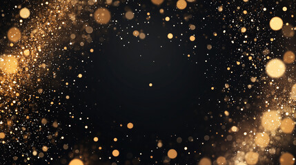 Obraz premium Abstract dark background with golden particles. New Year, Christmas background with gold and sparkling particles. Christmas golden glowing particles