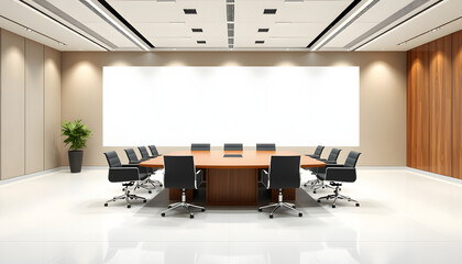 Contemporary meeting room interior with blank banner isolated with white highlights, png