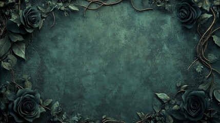 Dark green floral frame creating negative space background