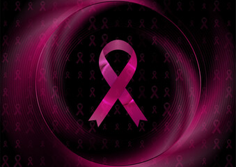 Breast cancer awareness month. Pink ribbon tapes concept round glossy pattern. Women healthcare abstract background. Vector illustration