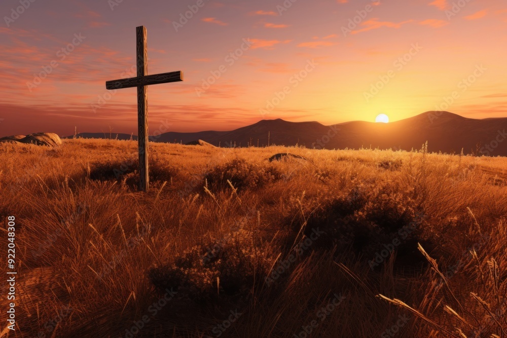 Canvas Prints landscape grass cross mountain.