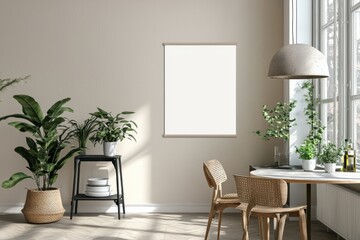 Minimalist Kitchen interior with Poster Mockup created with Generative AI