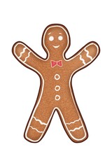 A Christmas gingerbread man is a illustration, hand-drawn with watercolor brushes, with outline on a white background. For postcards, greetings, stickers and others DIY.