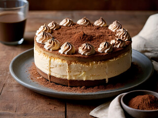 Tiramisu Cheesecake: Imagine a rich and creamy tiramisu cheesecake with a layer of coffee-soaked ladyfingers at the base, topped with mascarpone cream and dusted with cocoa powder.