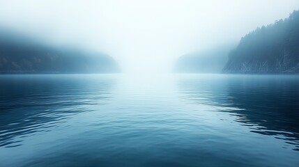 Fog bank rolling in over calm water of puget sound