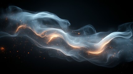 Fototapeta premium Abstract blue and orange particles flowing on black background
