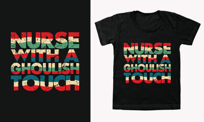 Fototapeta premium Nurse with a Ghoulish Touch - Halloween Nurse T-shirt Design, Hand-drawn calligraphy isolated on white, Ideal for medical professionals looking for a spooky Halloween design.
