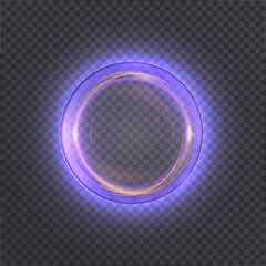 Abstract neon blue violet ring. Bright plume of glowing rays twisting in fast spiral motion. Light bright swirl. Golden curve line light effect. Vector