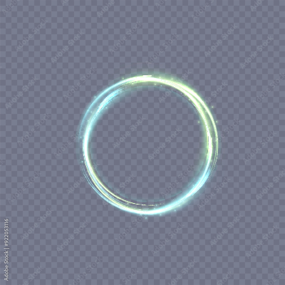 Poster glowing green circle on transparent background. glowing ring with bright backlight. round green fram