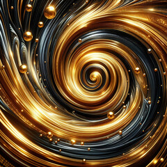 Golden Spiral Abstract Art with Swirling Blue Patterns