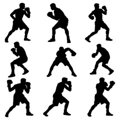 Boxer Silhouette Set - Flat Vector Illustration