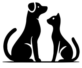 Cat and Dog Love Logo Silhouette - Flat Vector Illustration