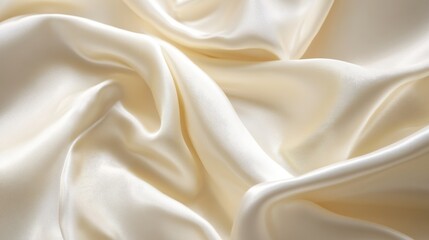 Fototapeta premium White fabric drapes with sunlight creating soft shadows and highlights on its delicate texture. The backdrop features a soft beige gradient, enhancing depth