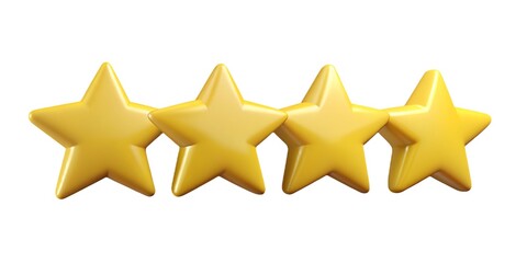 Fototapeta premium Four yellow stars are lined up in a row on a white background
