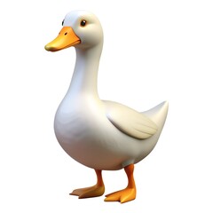 A white duck with a yellow beak stands on a white background