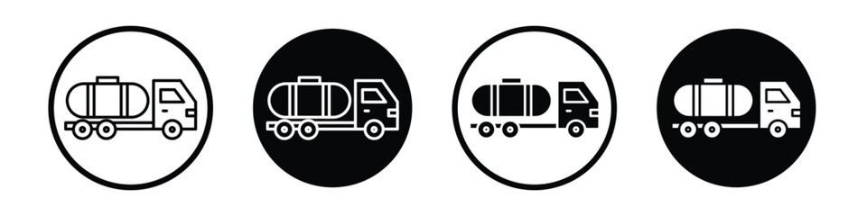 Tank truck vector icon set black filled and outlined style.