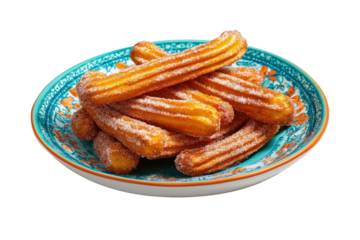 Delicious churros dusted with sugar, served on a vibrant plate, perfect for capturing the essence of sweet treats.