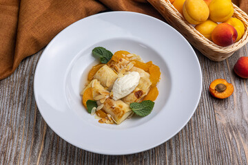 Delicious pancakes on a plate. Close up