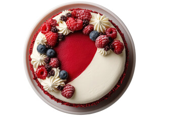 Naklejka premium A delicious cream cake topped with fresh berries, featuring a vibrant color contrast, perfect for celebrations and dessert lovers.