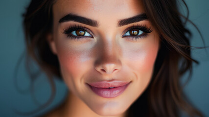 Obraz premium Close-up Portrait of a Woman with Beautiful Eyes and a Soft Smile