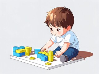  Little boy plays with construction blocks AI generated 