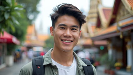 Fototapeta premium Happy Asian man tourist in Bangkok