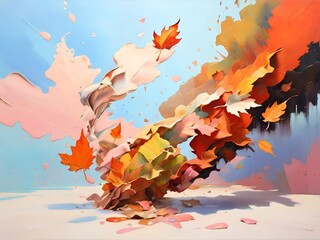 Abstraction, different colors and shapes leaves 3D forms AI generated 